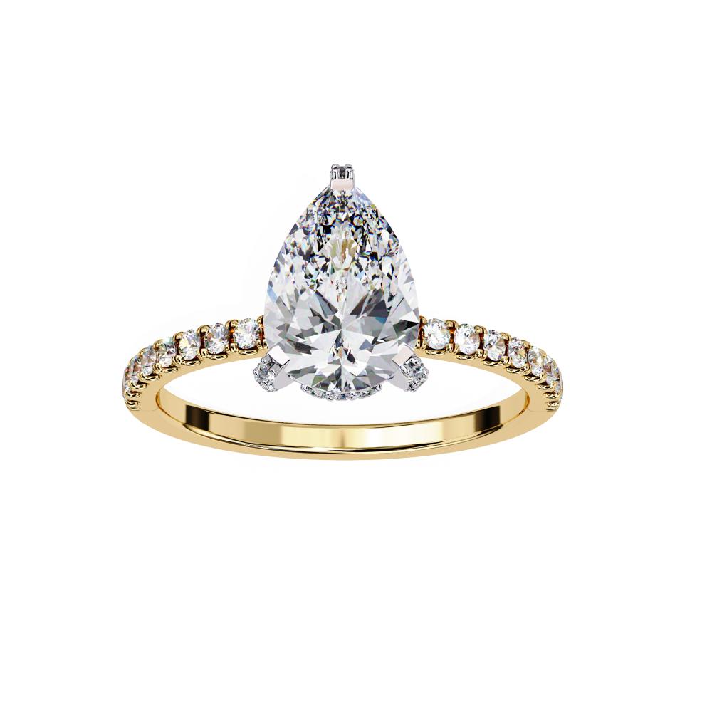 Pear Unique Hidden Halo with Pave Engagement Ring