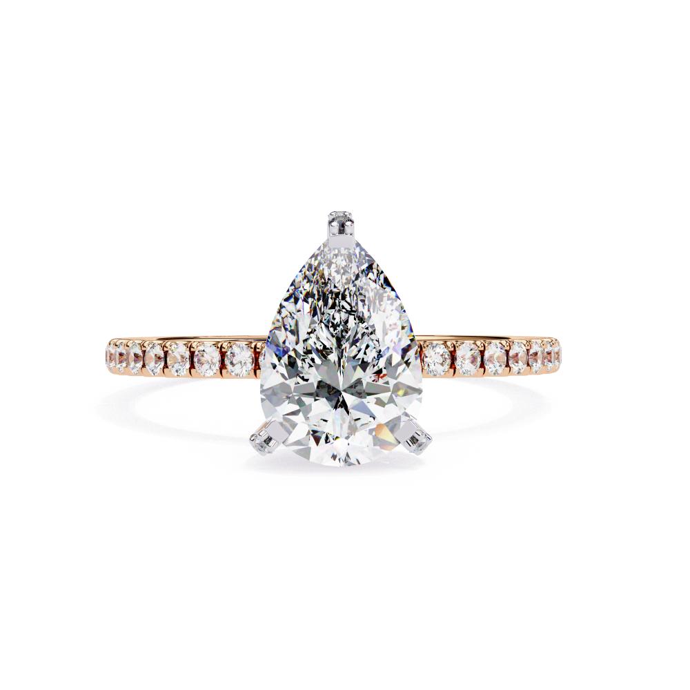 Pear Unique Hidden Halo with Pave Engagement Ring