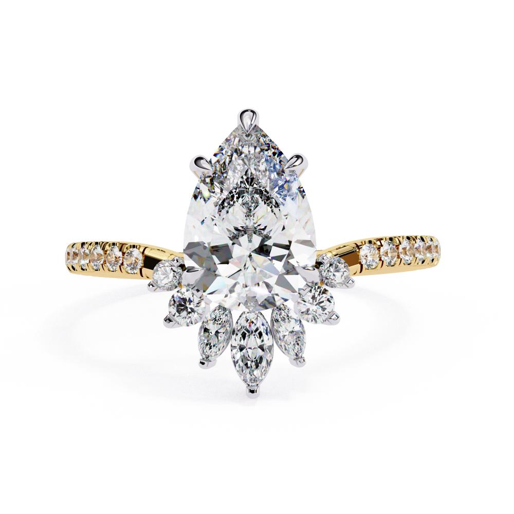 Pear Vintage Style With French Pave Engagement Ring