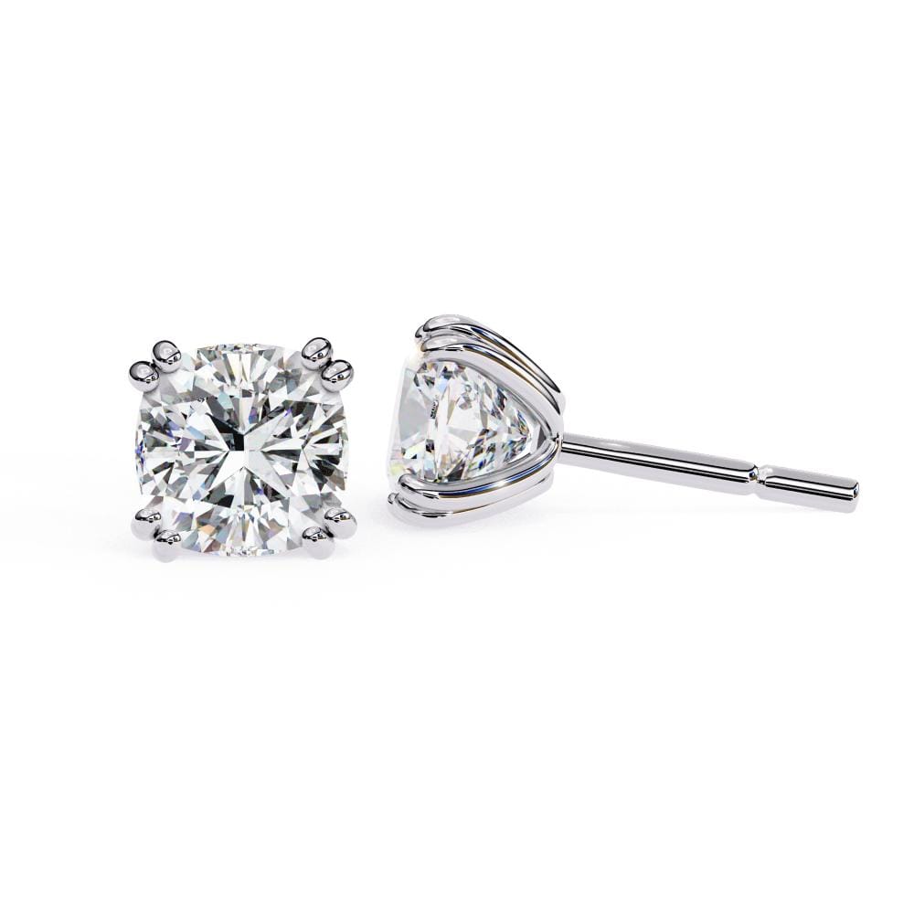Cushion Double Claw Prong Stud Earrings