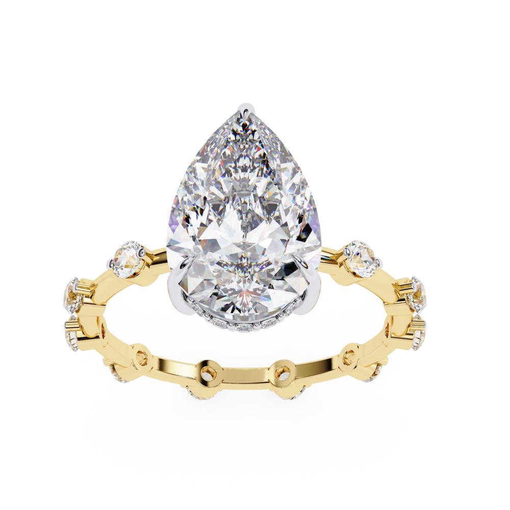 Pear Hidden Halo with Space Accent Engagement Ring