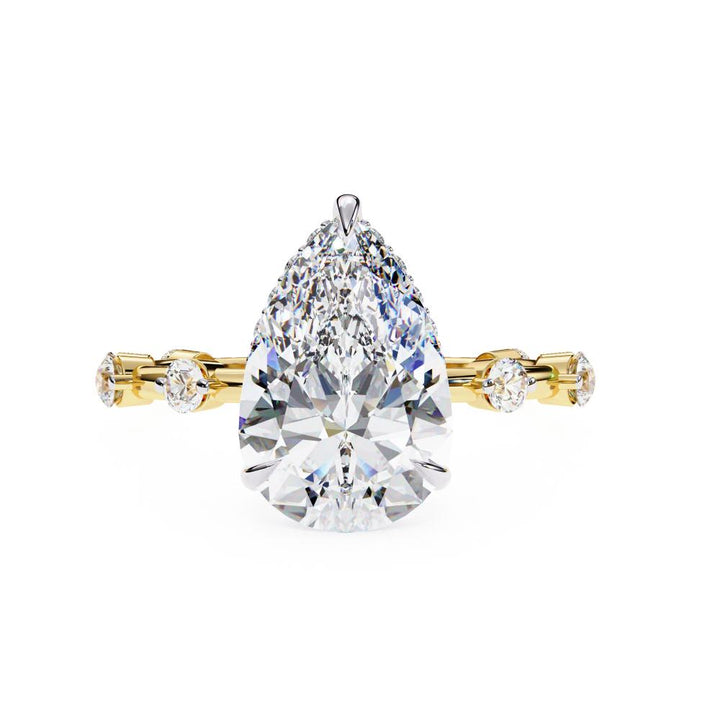 Pear Hidden Halo with Space Accent Engagement Ring