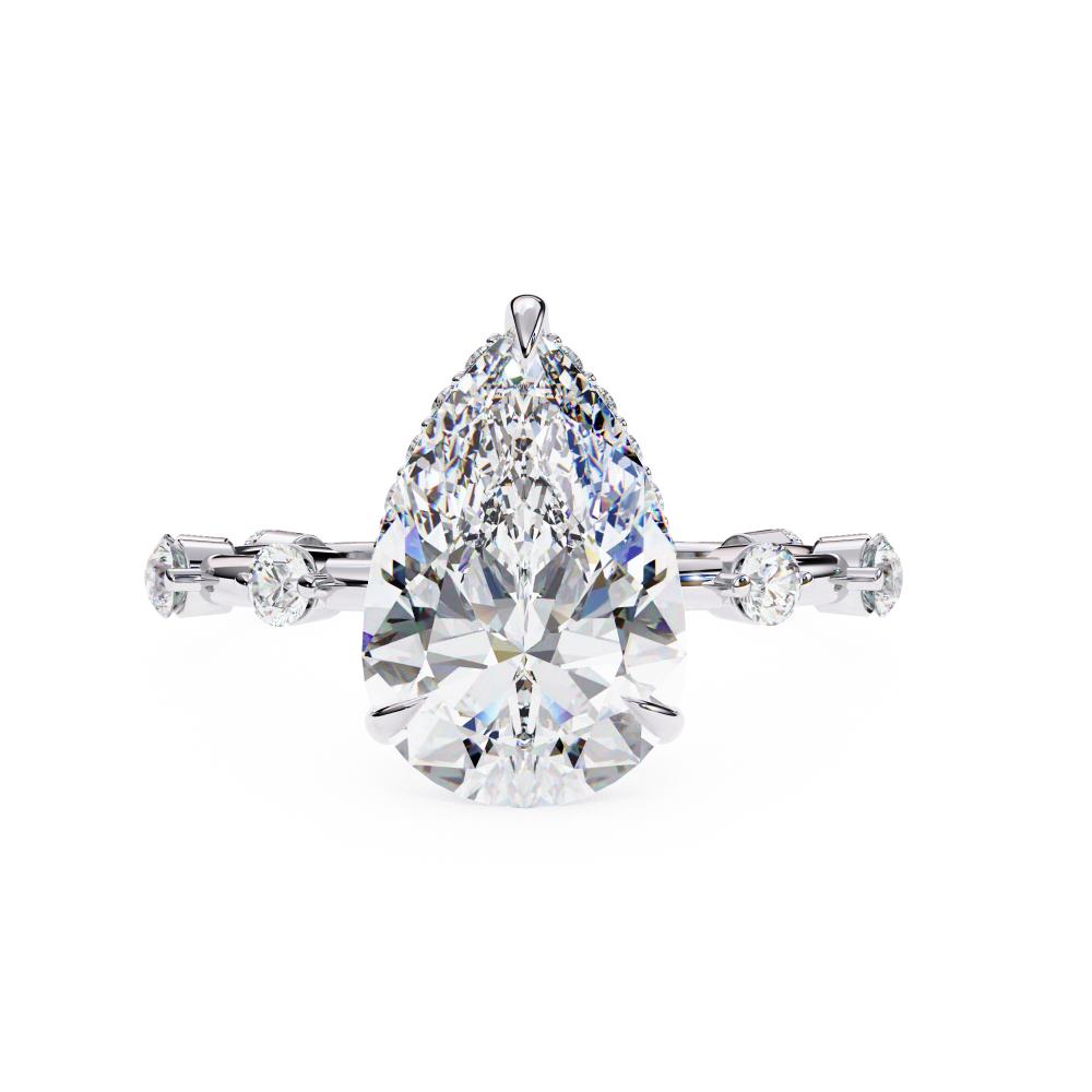 Pear Hidden Halo with Space Accent Engagement Ring