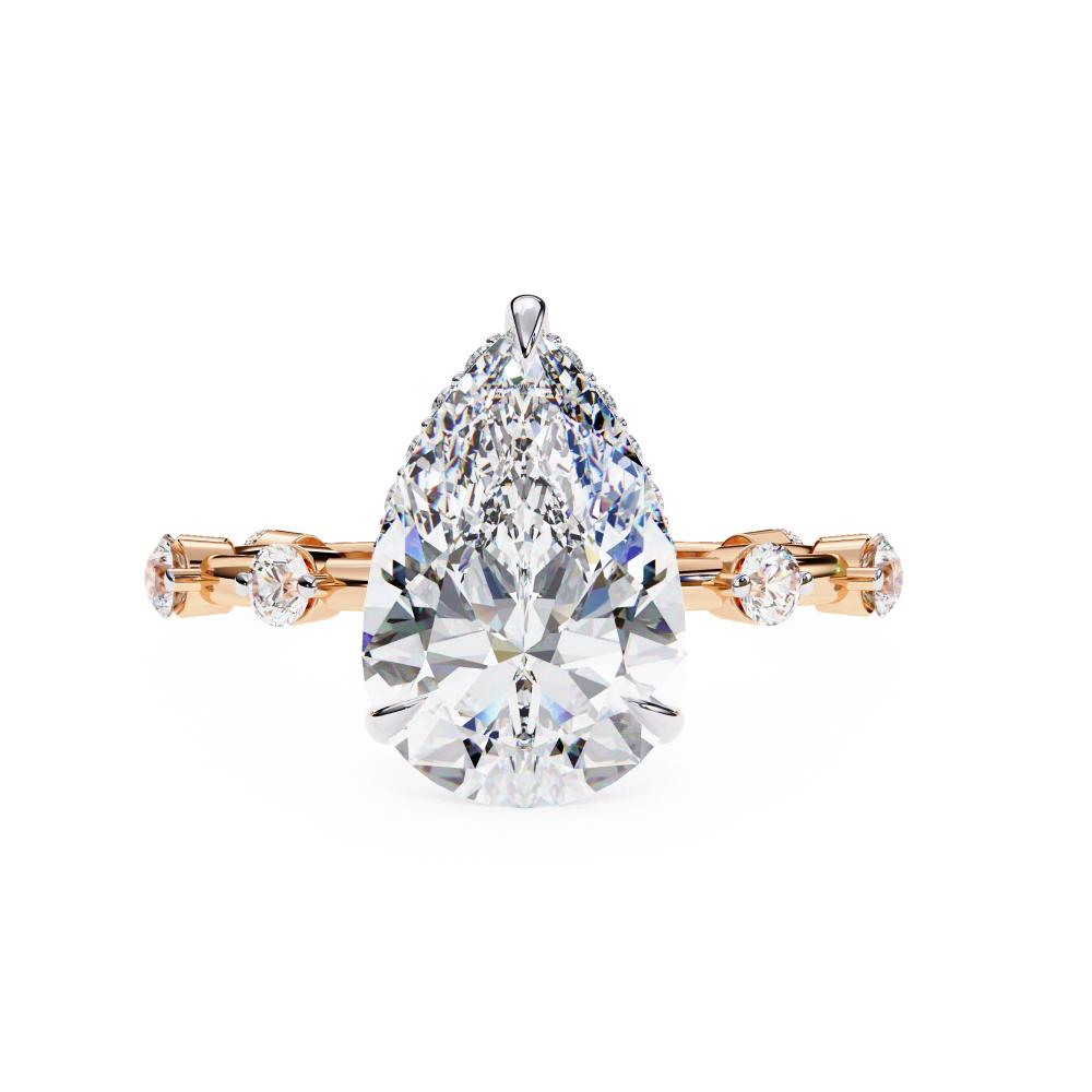 Pear Hidden Halo with Space Accent Engagement Ring