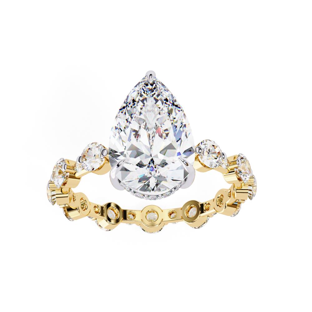Pear Hidden Halo with Shared Prong Engagement Ring