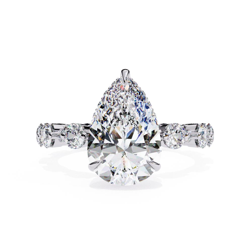 Pear Hidden Halo with Shared Prong Engagement Ring