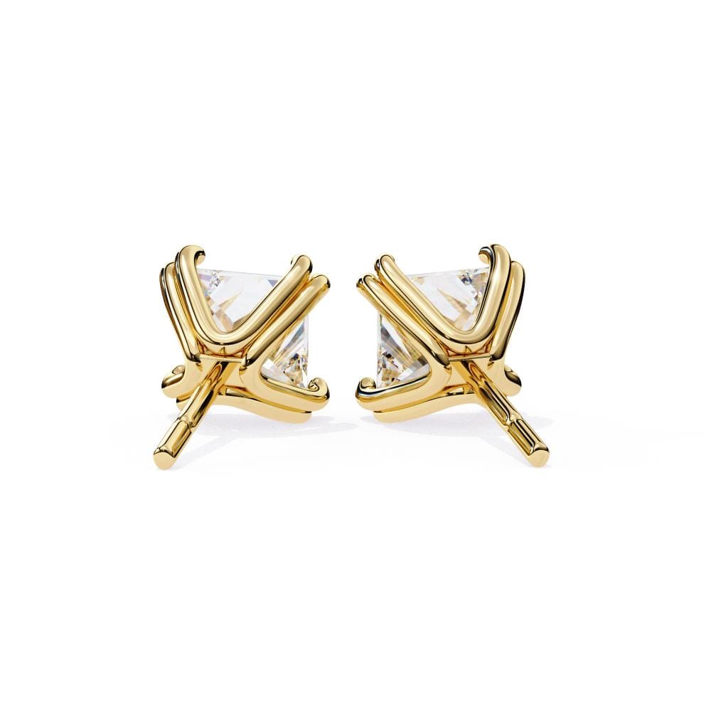 Princess Double Claw Prong Stud Earrings