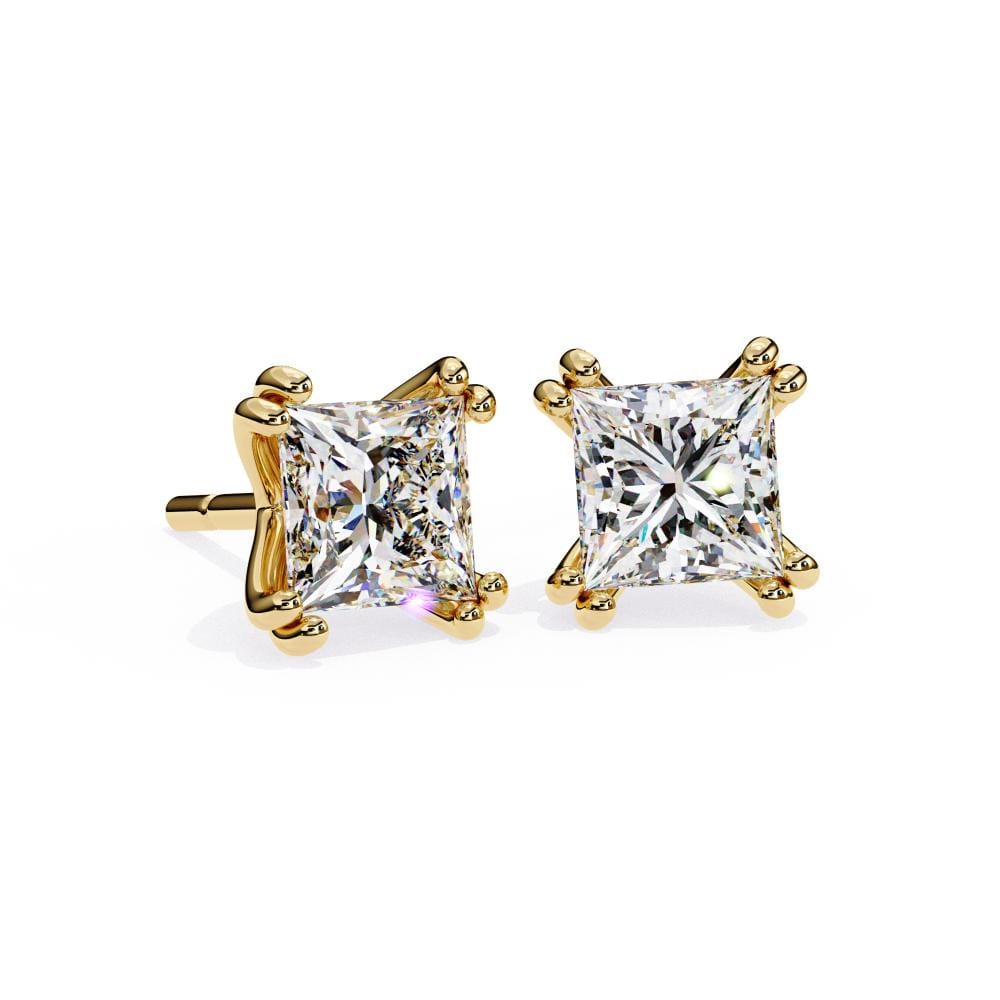 Princess Double Claw Prong Stud Earrings
