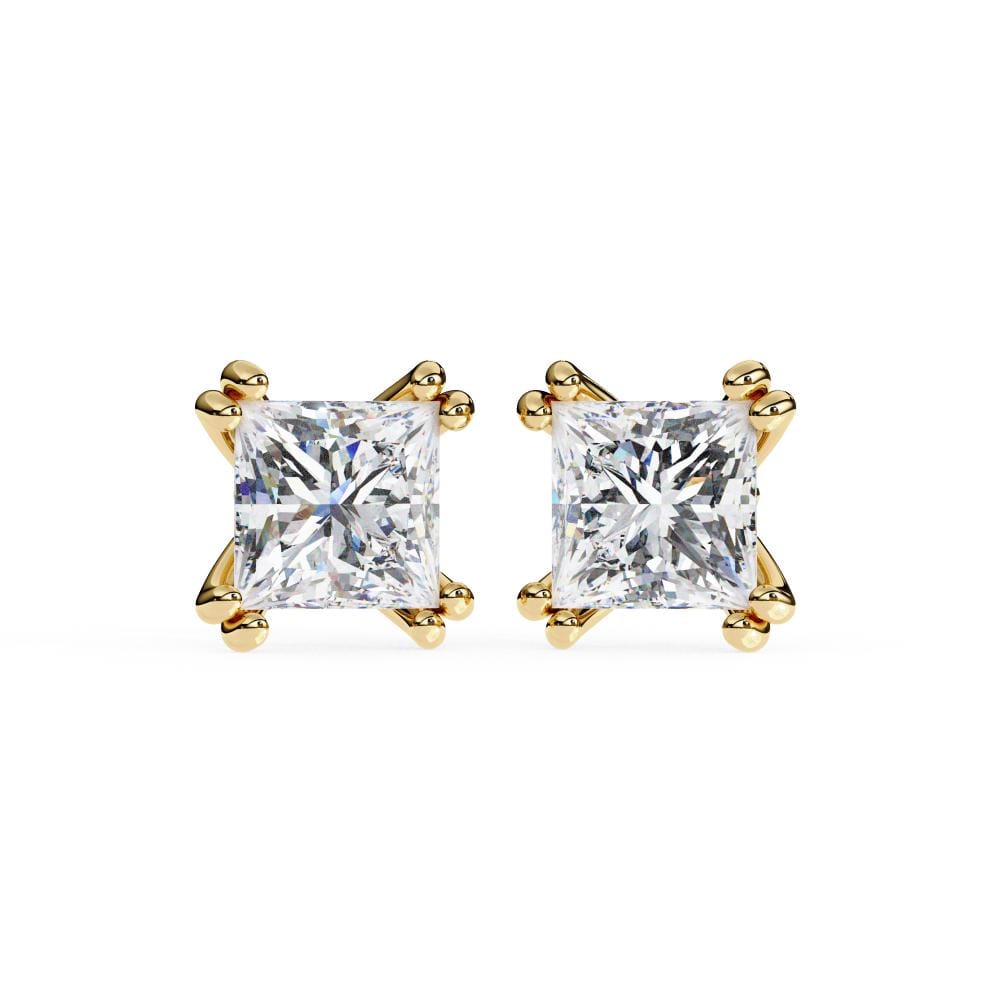 Princess Double Claw Prong Stud Earrings