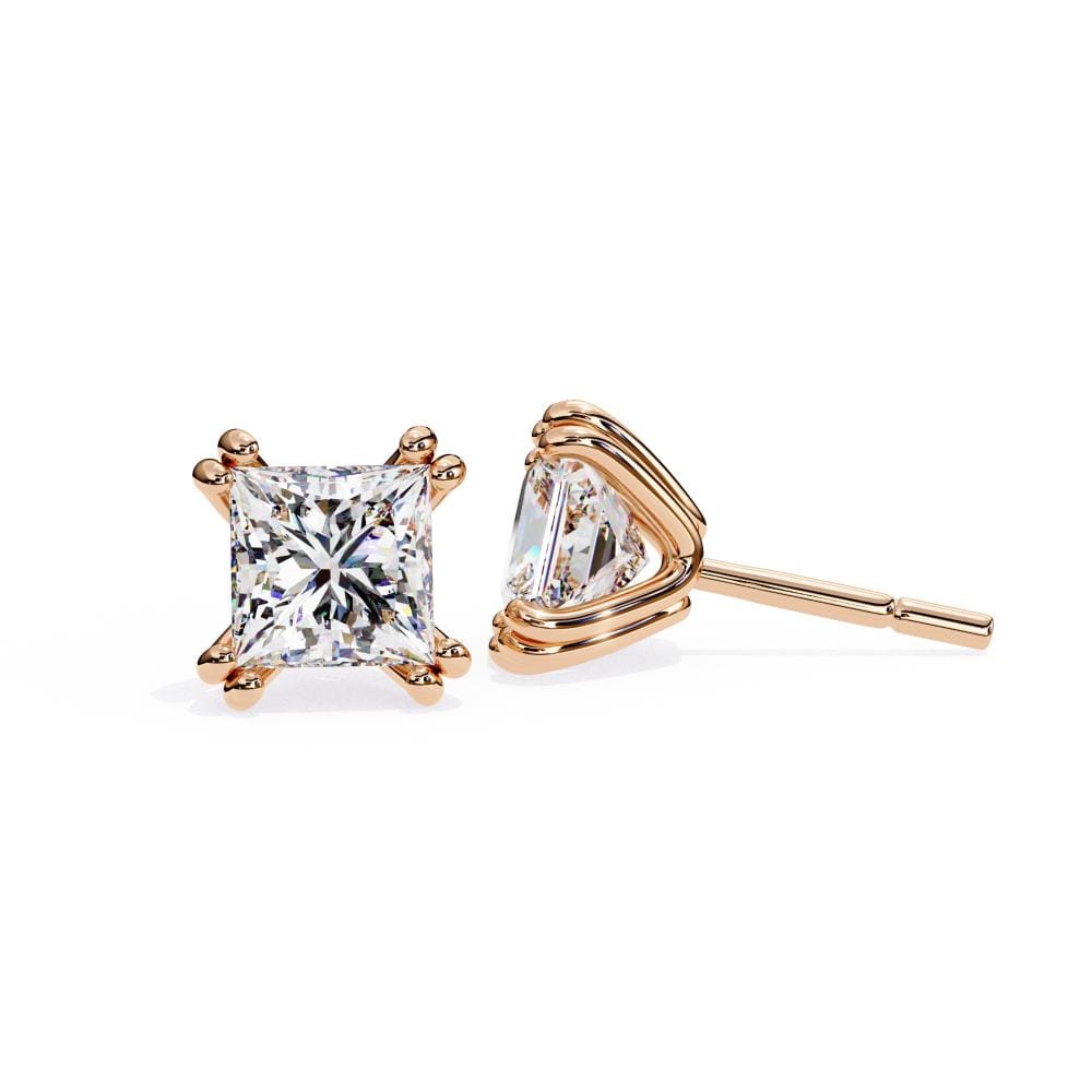 Princess Double Claw Prong Stud Earrings