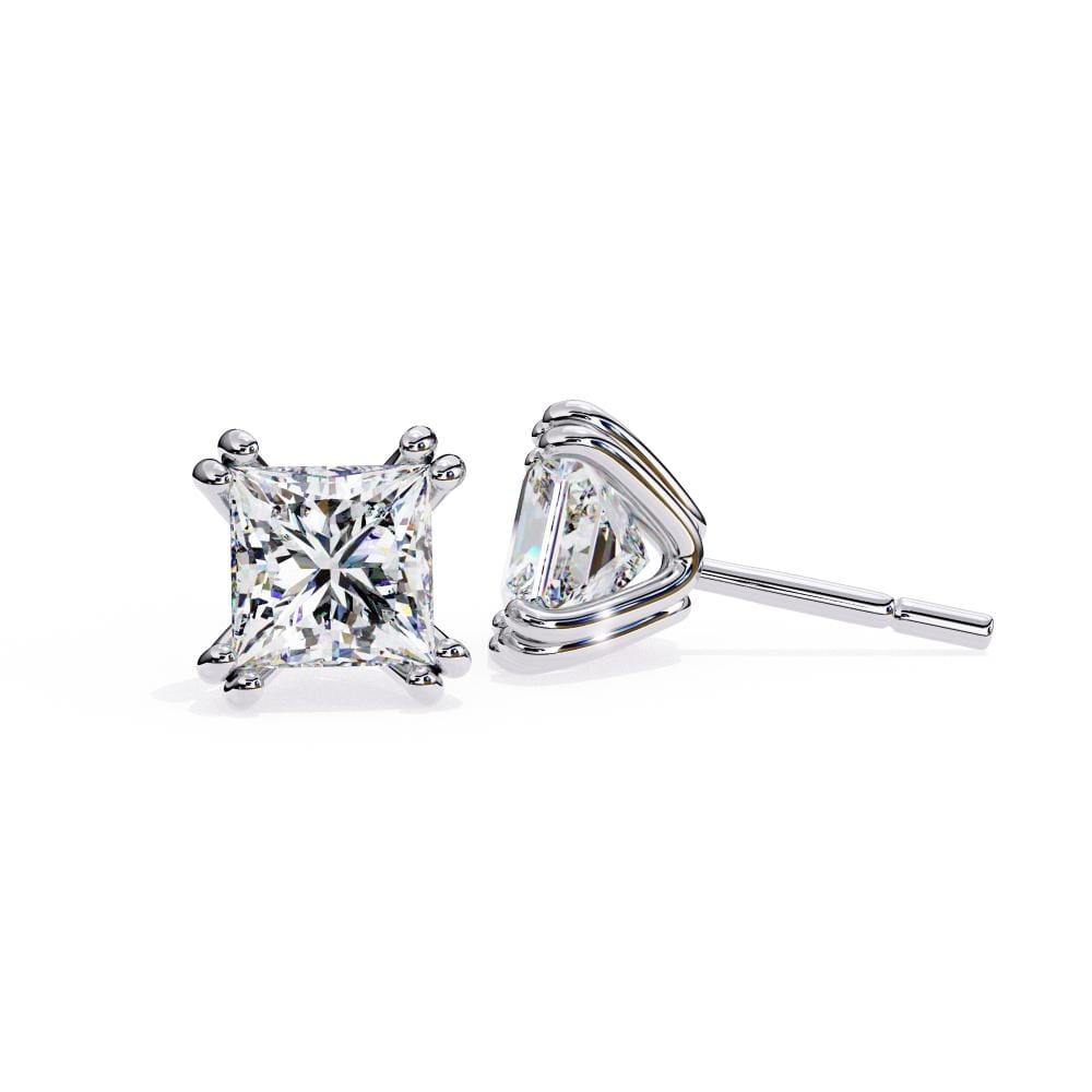 Princess Double Claw Prong Stud Earrings