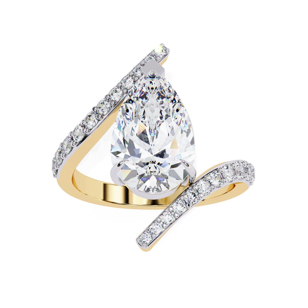 Pear Bypass With Pave Band Engagement Ring