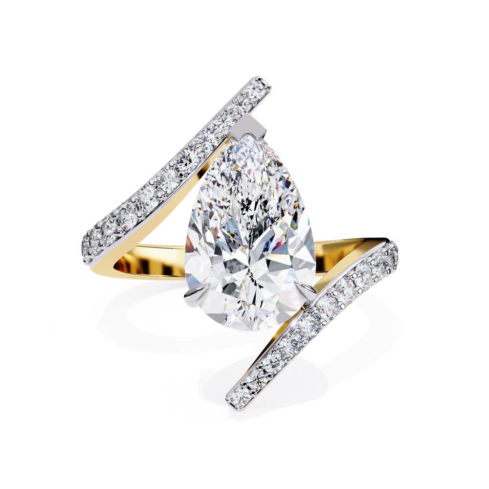 Pear Bypass With Pave Band Engagement Ring