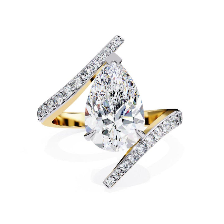 Pear Bypass With Pave Band Engagement Ring