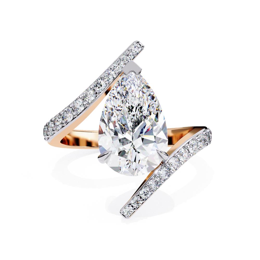 Pear Bypass With Pave Band Engagement Ring