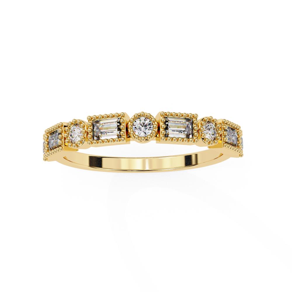 Baguette & Round Half Milgrain Wedding Band