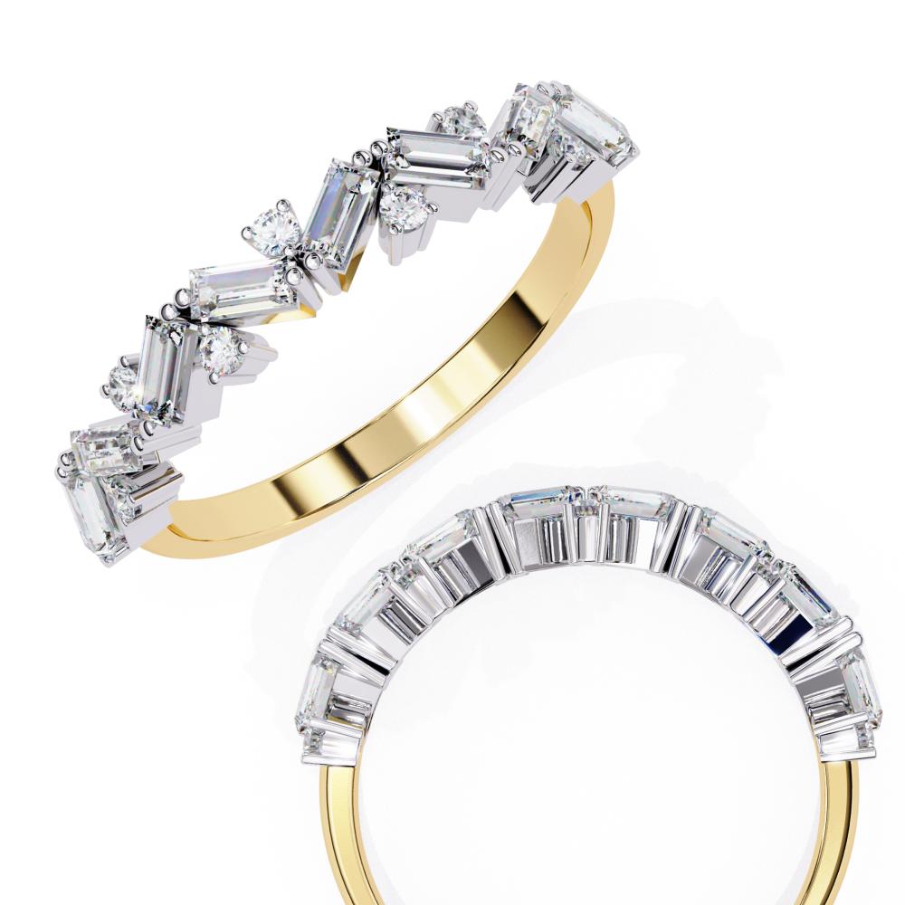 Spiral Baguette & Round Half Eternity Wedding Band