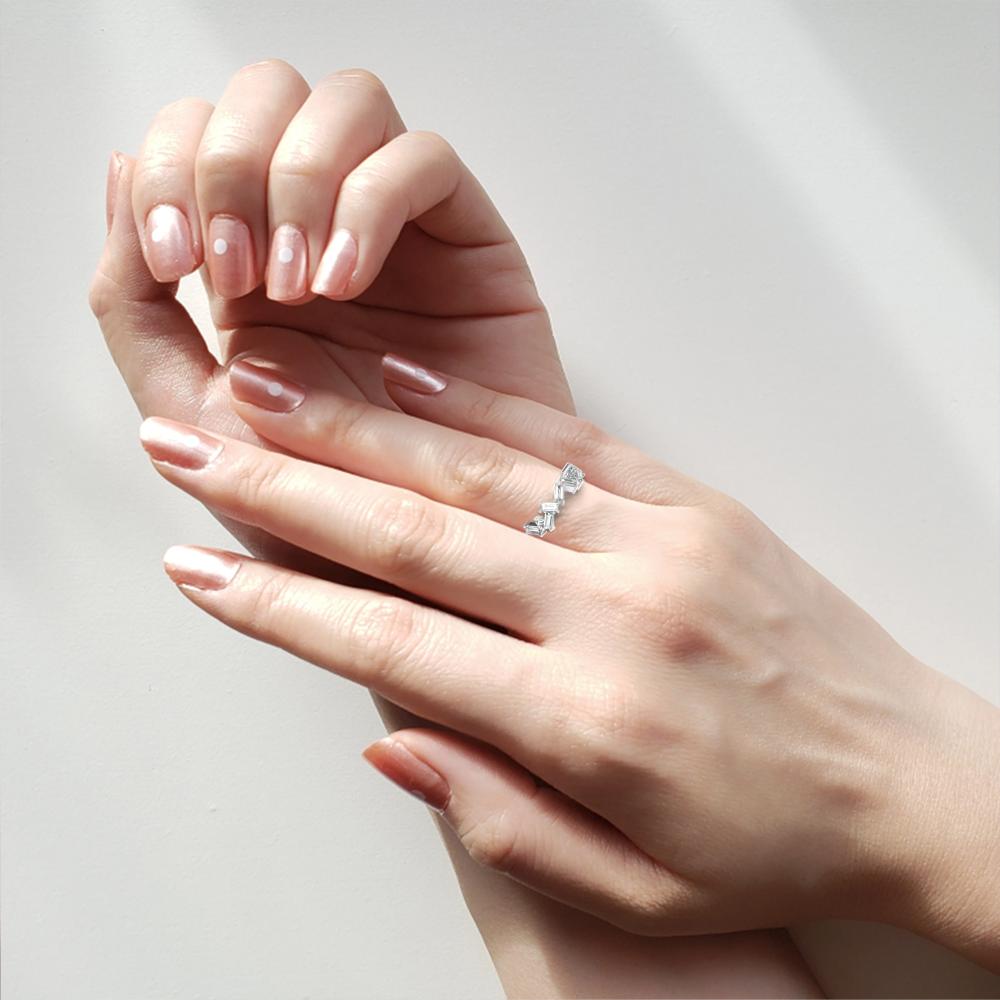 Spiral Baguette & Round Half Eternity Wedding Band