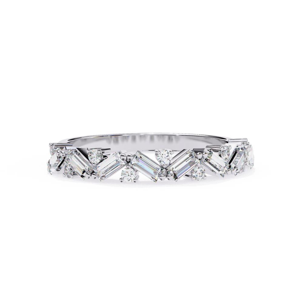 Spiral Baguette & Round Half Eternity Wedding Band