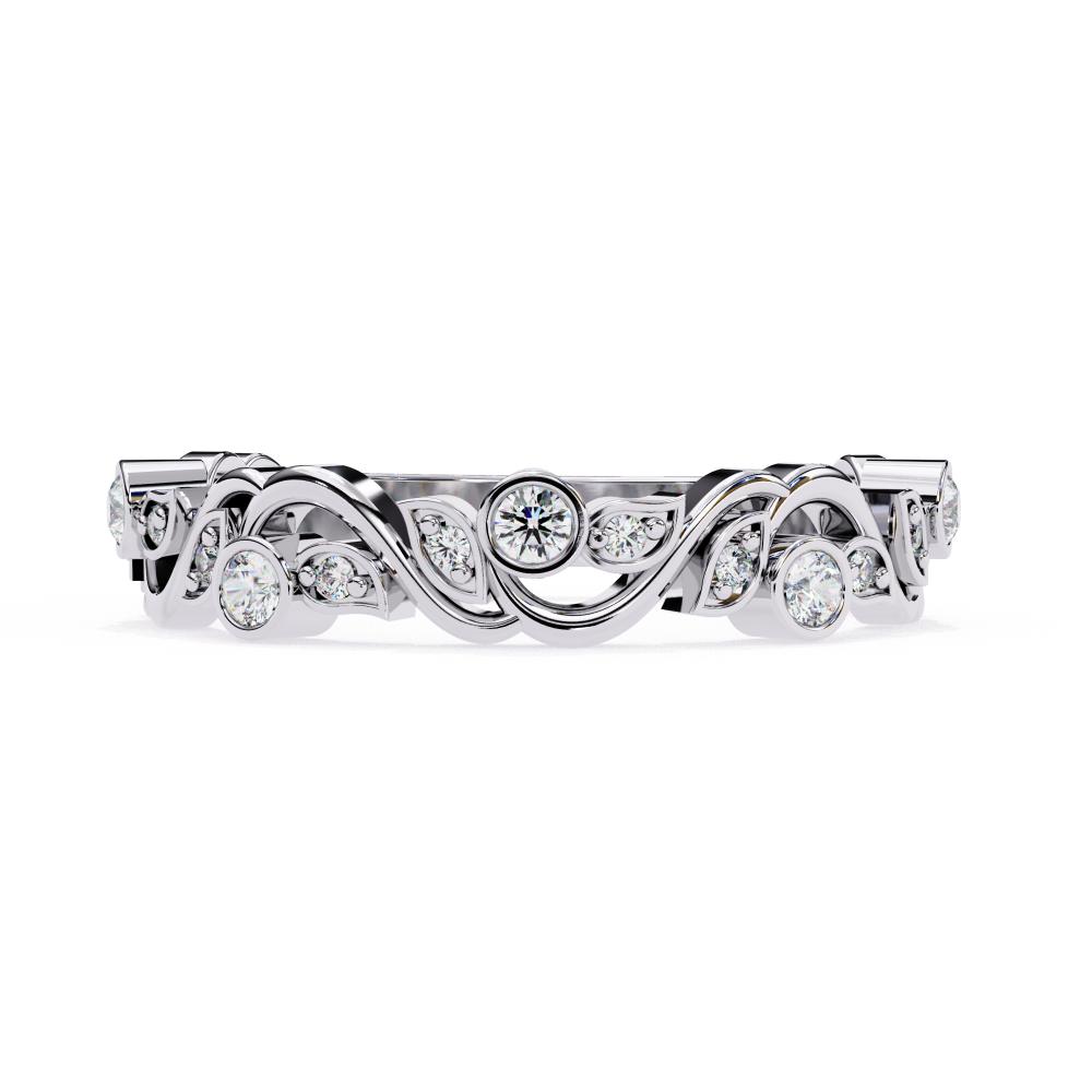 Floral Bezel Set Half Eternity Wedding Band