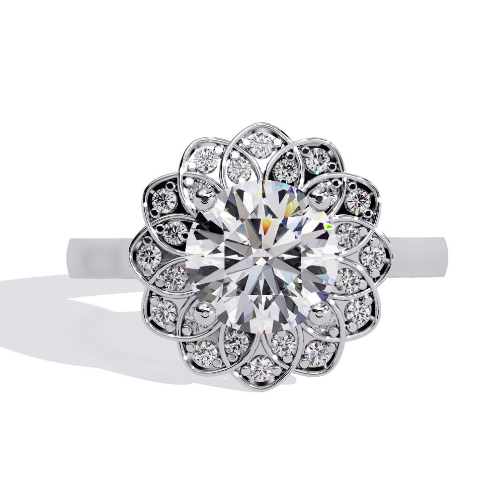 Round Floral Halo Engagement Ring