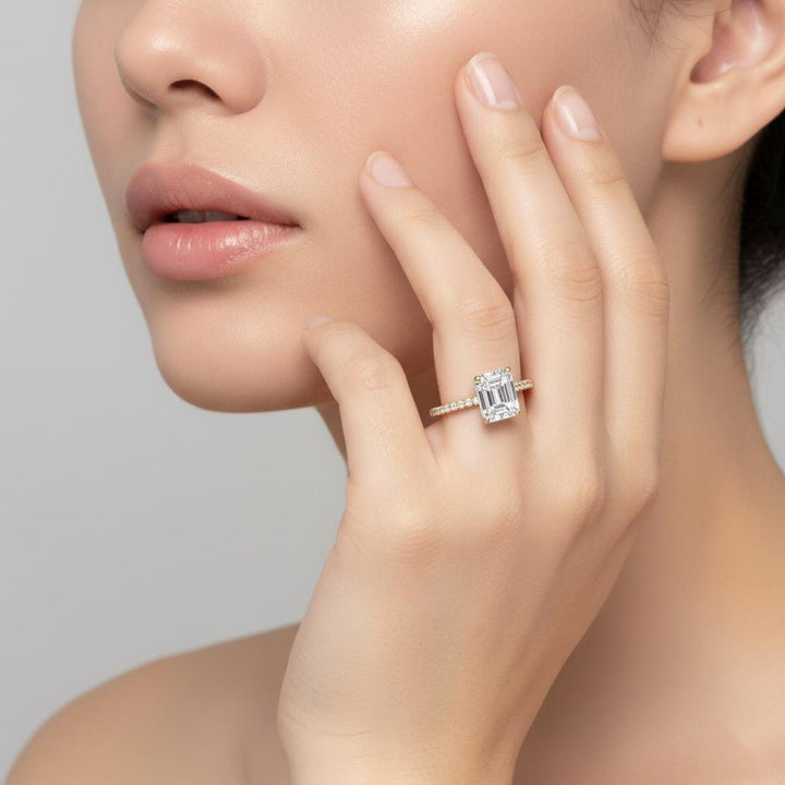 Radiant Hidden Halo With Pave Band Engagement Ring