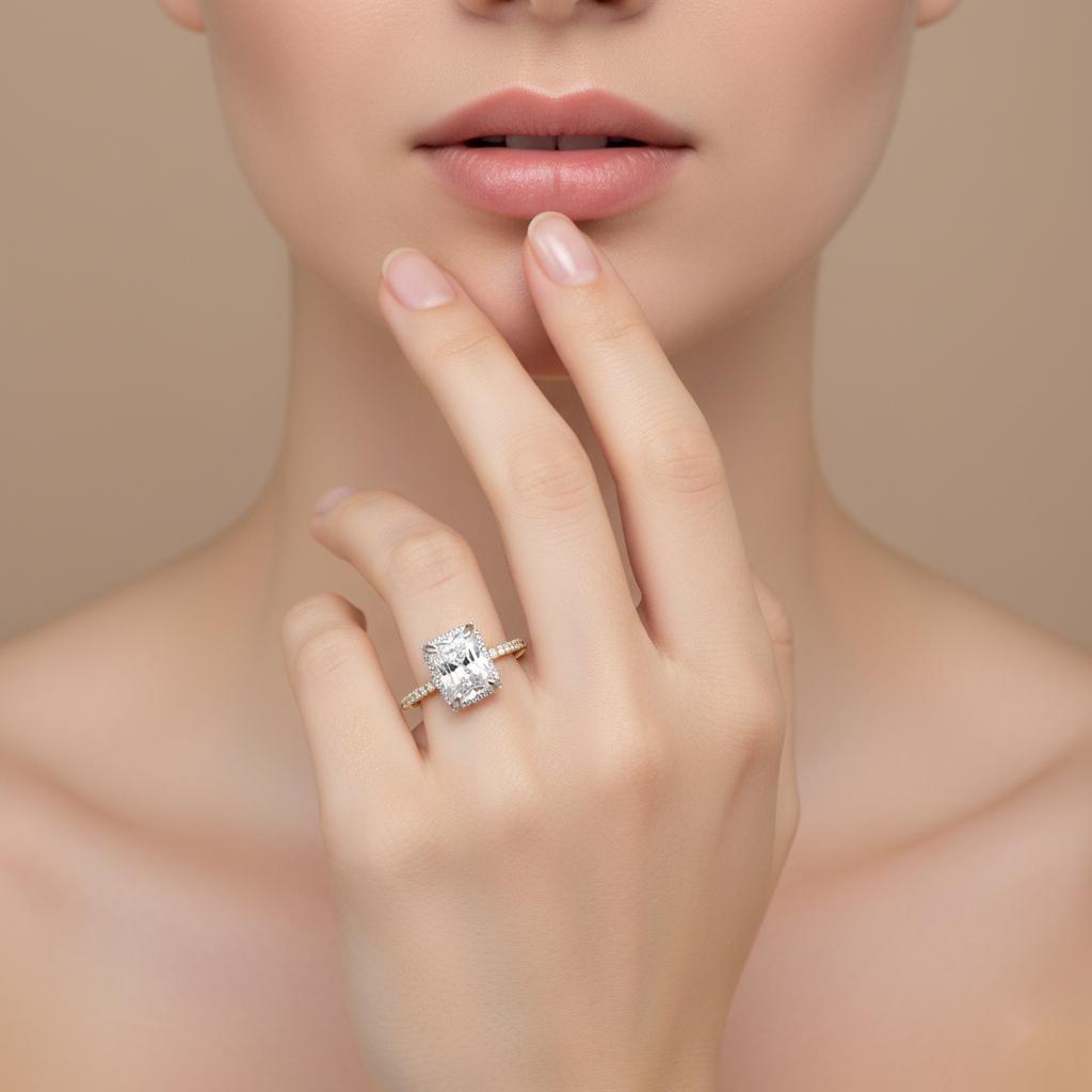 Radiant Modern Halo Engagement Ring