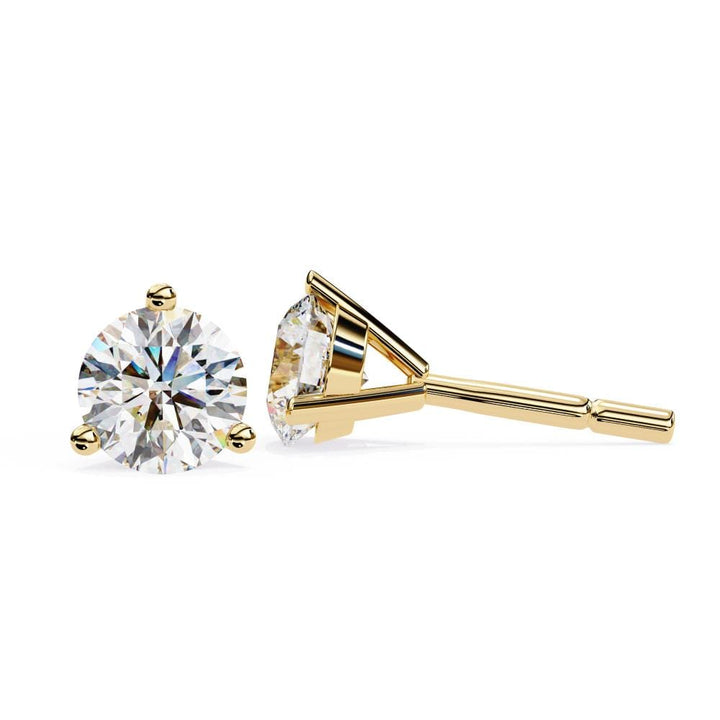 Round Three Claw Prong Stud Earrings