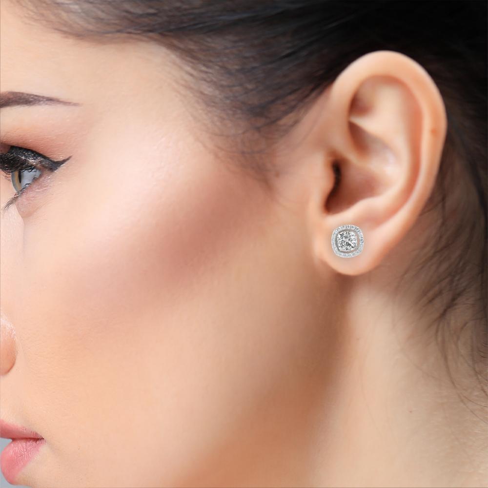 Cushion Halo Style Stud Earrings