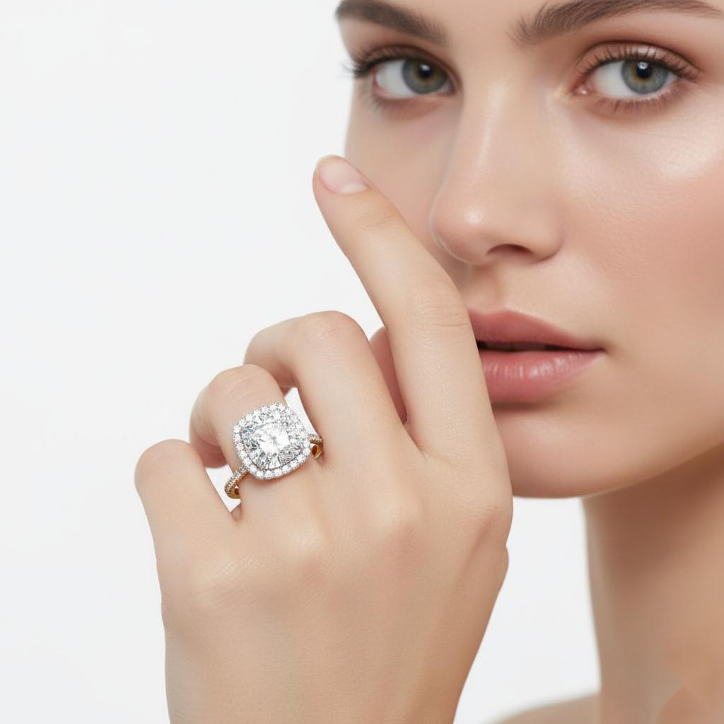 Cushion Unique Halo Engagement Ring