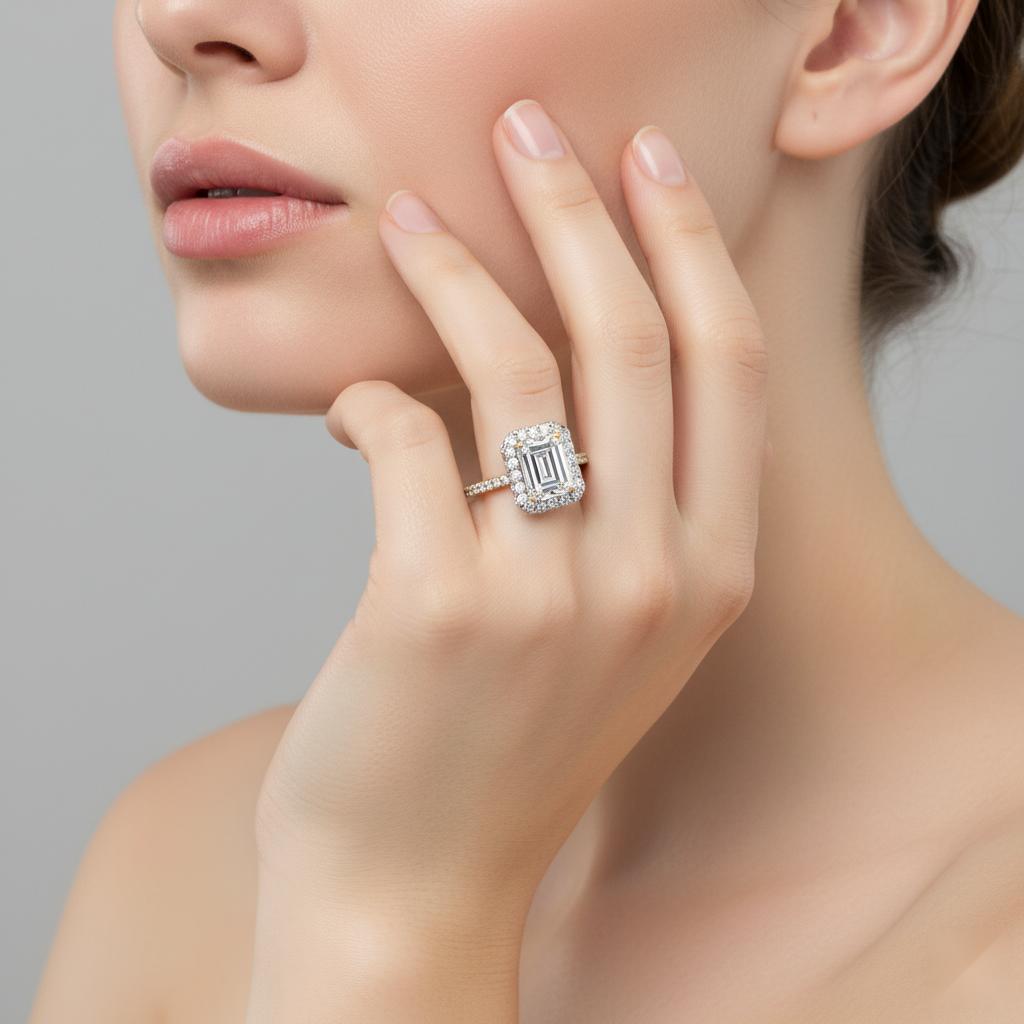 Emerald Unique Halo Engagement Ring