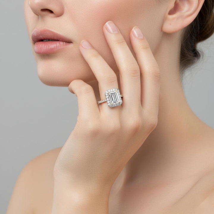 Emerald Unique Halo Engagement Ring