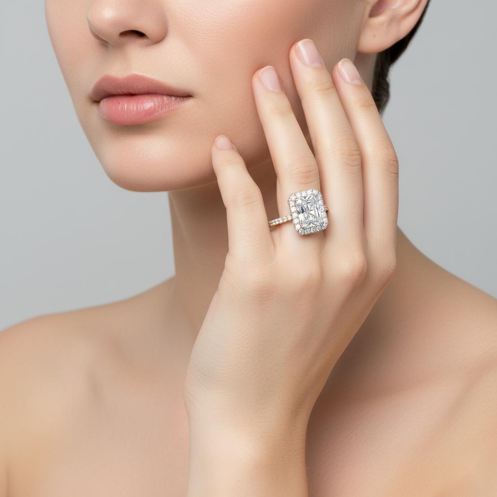 Radiant Unique Halo Engagement Ring