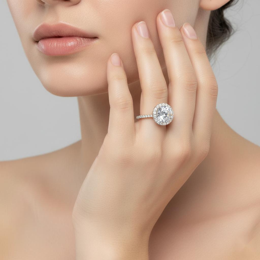 Round Unique Halo Engagement Ring
