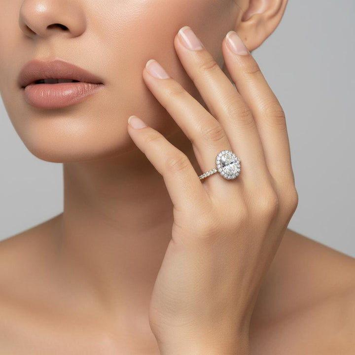 Oval Unique Halo Engagement Ring