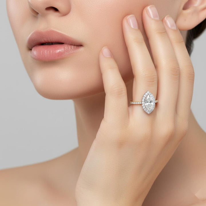 Marquise Halo With Pave Band Engagement Ring