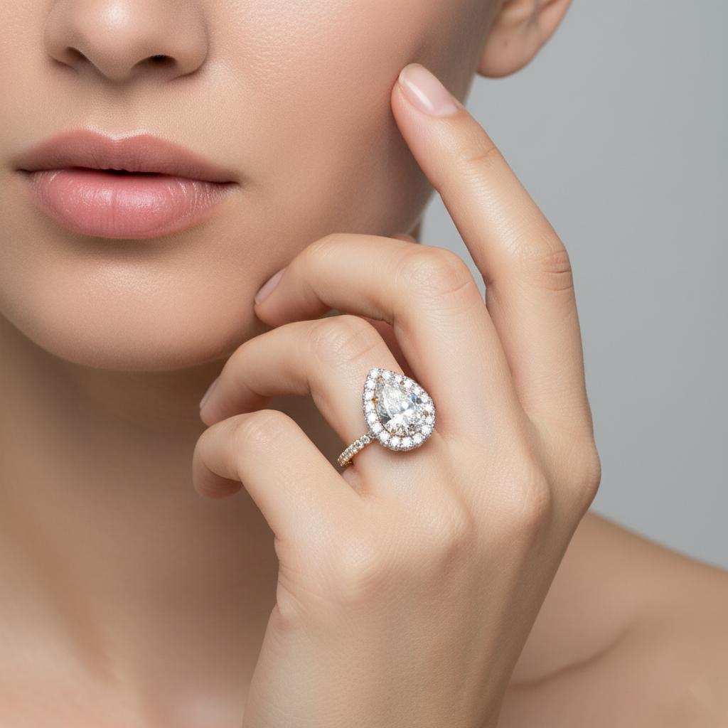 Pear Unique Halo Engagement Ring