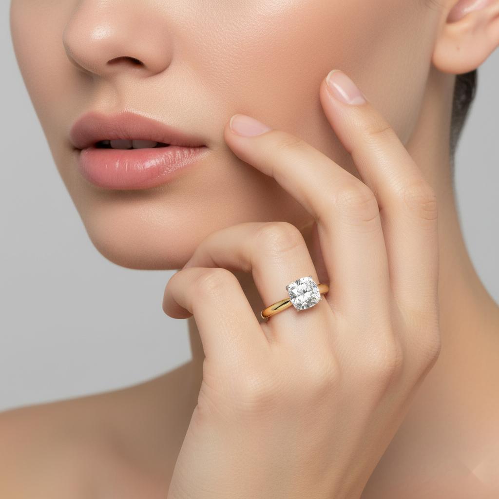 Cushion Solitaire 4 claw Engagement Ring
