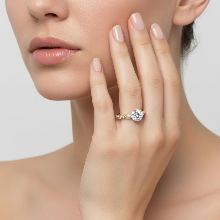 Round Solitaire With Accent Engagement Ring