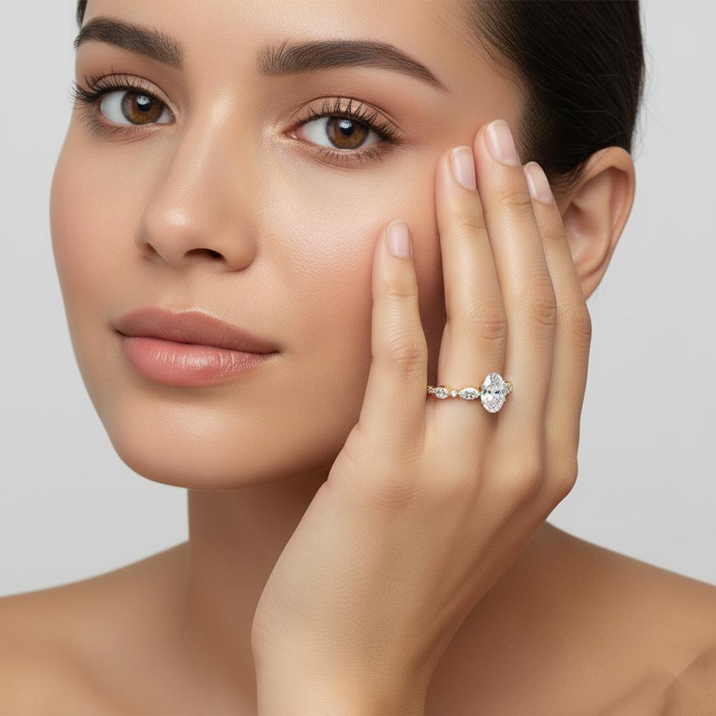 Oval Solitaire With Accent Engagement Ring