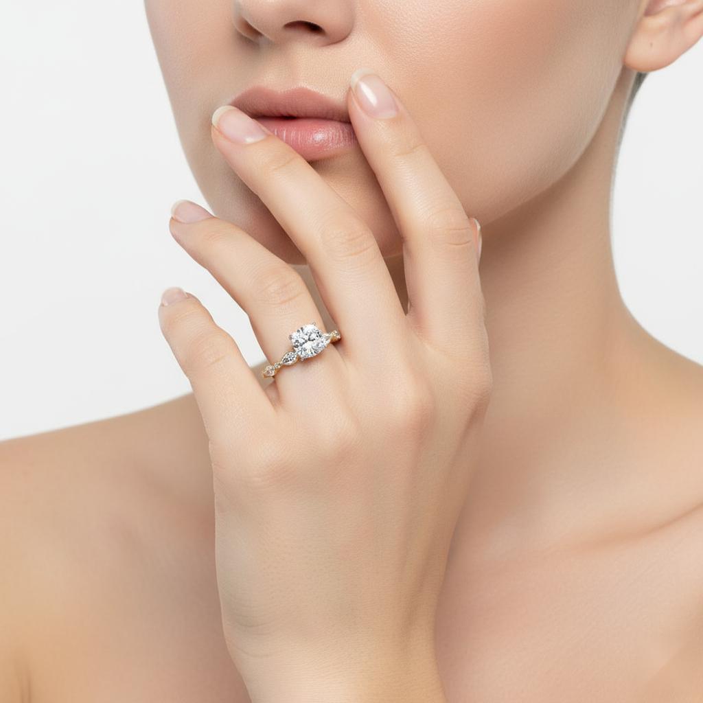 Cushion Solitaire With Accent Engagement Ring