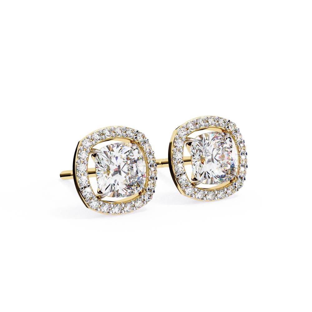Cushion Halo Style Stud Earrings