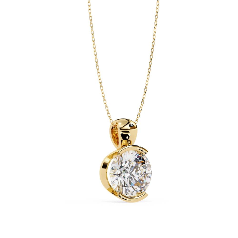 Round Bar Set Solitaire Pendant with Chain