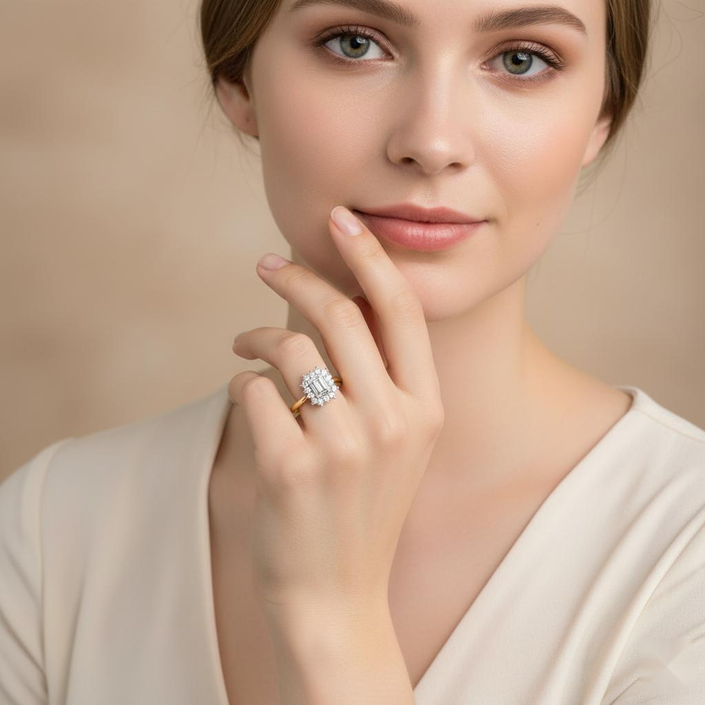 Emerald Vintage Halo Engagement Ring