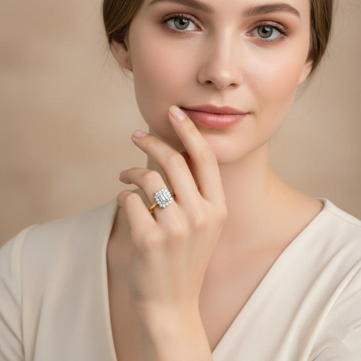 Emerald Vintage Halo Engagement Ring