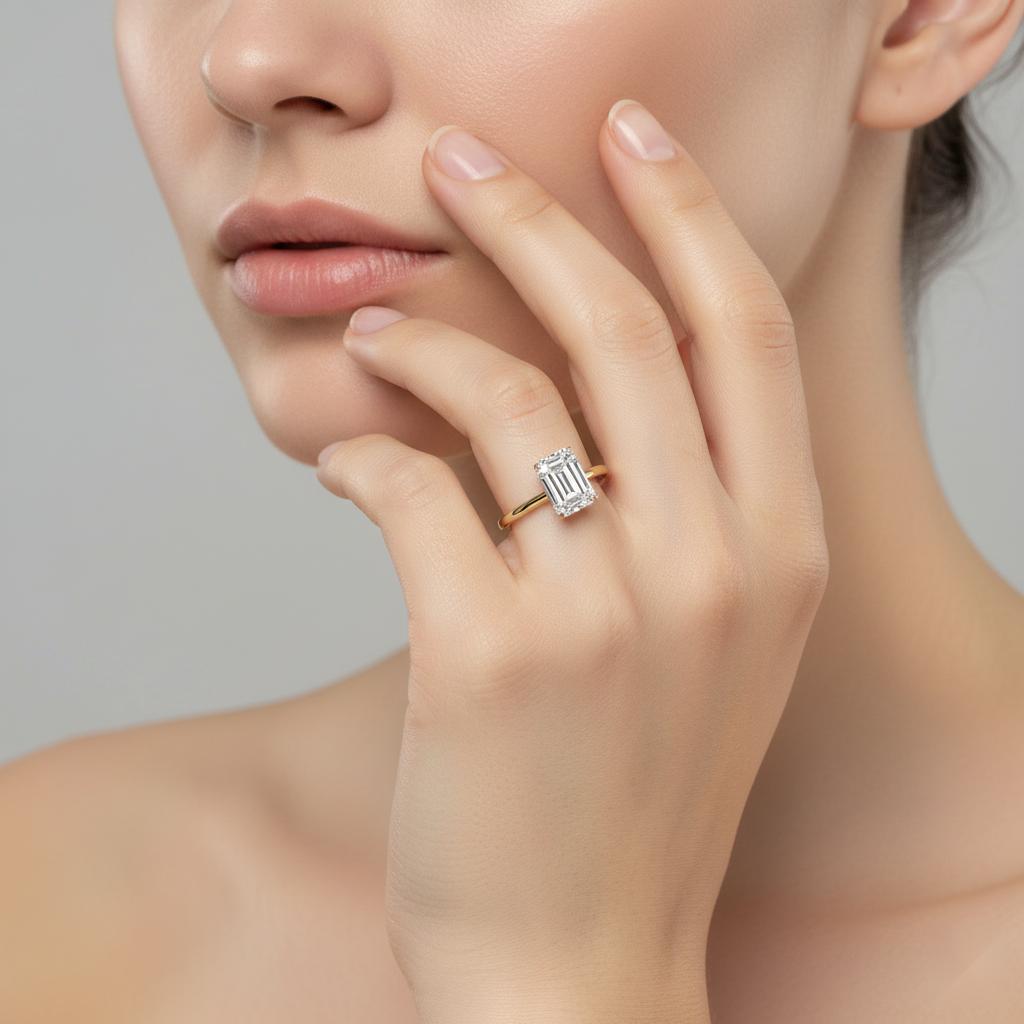 Emerald Solitaire Cathedral Engagement Ring