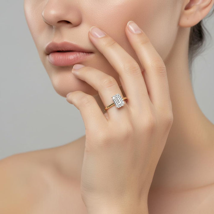 Emerald Solitaire Cathedral Engagement Ring