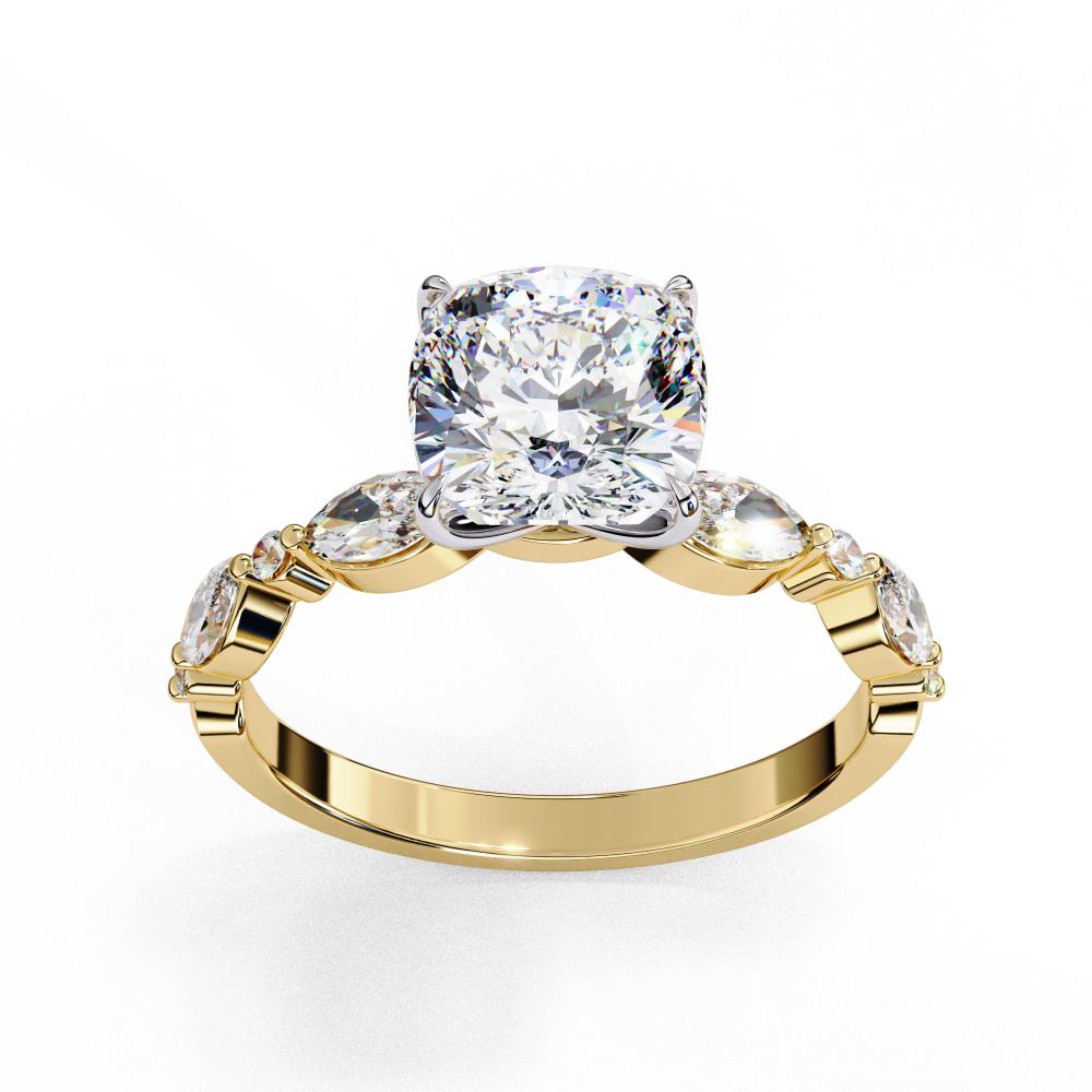 Cushion Solitaire With Accent Engagement Ring