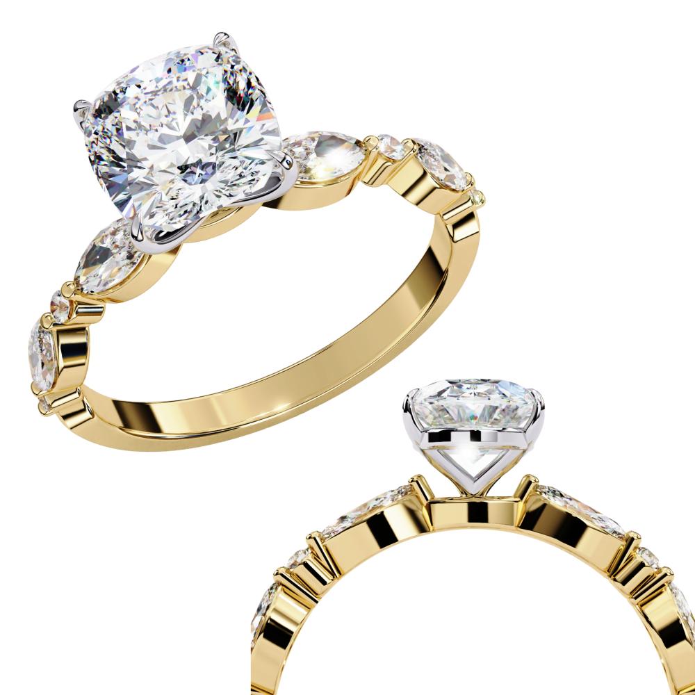 Cushion Solitaire With Accent Engagement Ring