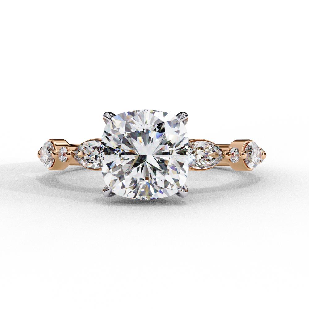 Cushion Solitaire With Accent Engagement Ring